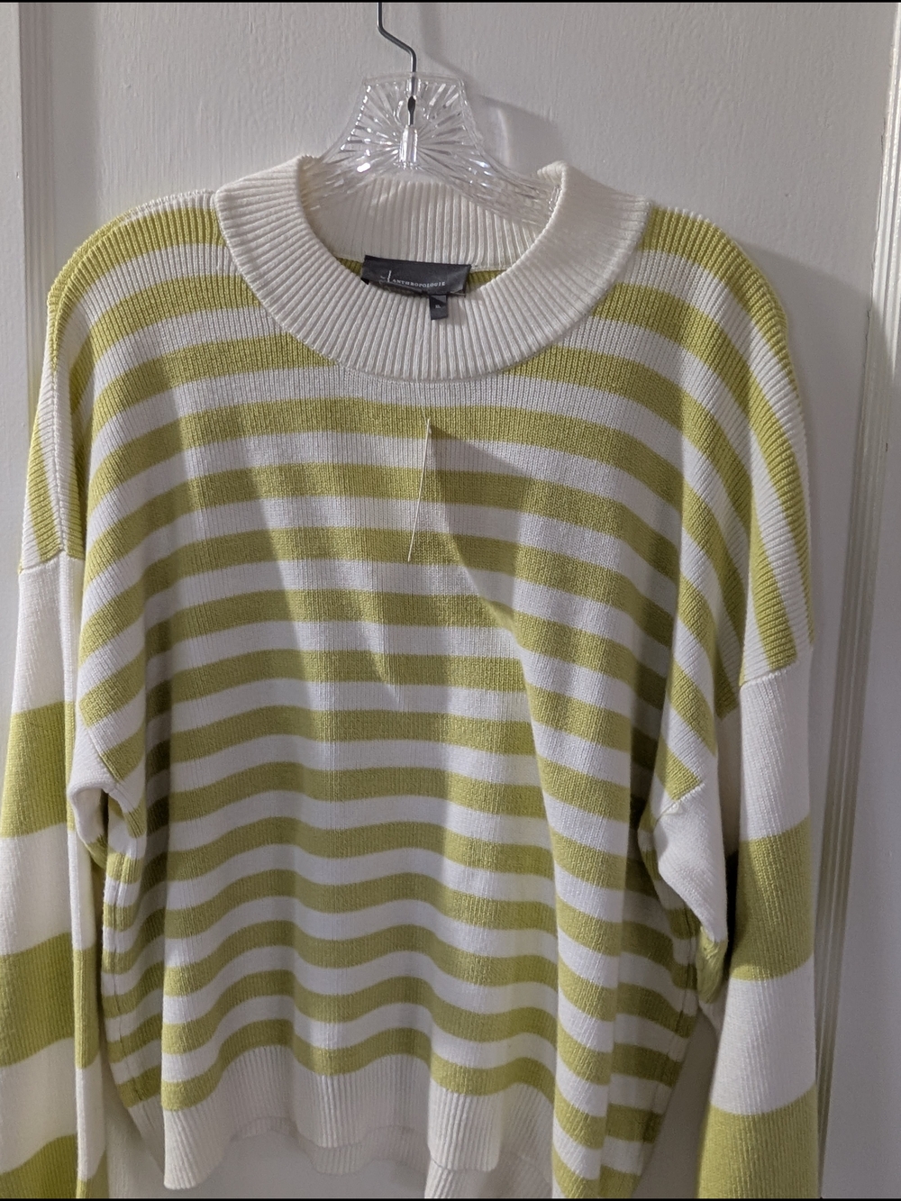 Anthropologie Striped Crewneck Sweater in White and Light Green